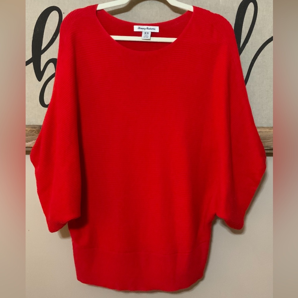 Tommy Bahama Bonita Boatneck Sweater Size M Red Dolman Sleeve Pullover